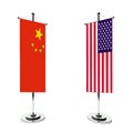 3d Chinese and American table flag isolated white