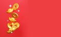 3D Chinese gold coins on a red background for a business or holiday concept. Chinese gold yuanbao ingot. 3d rendering Royalty Free Stock Photo