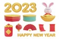 3D Chinese new year elements isolated, decoration for Chinese new year, Chinese Festivals, Lunar, CYN 2023, Year of the Rabbit, 3d