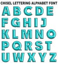 3D chisel lettering font alphabet blue