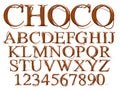 3d chocolate alphabet with number on white background