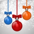 3d Christmas ball ornaments with red ribbon and bows Royalty Free Stock Photo