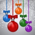 3d Christmas ball ornaments with red ribbon and bows Royalty Free Stock Photo