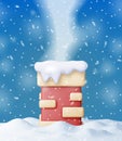 3D Christmas Brick Chimney Pipe on Snow Roof Royalty Free Stock Photo