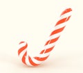 3D Christmas candy cane icon. Santa caramel cane, lollipop with red white stripes. Traditional xmas sweet, isolated