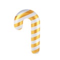 3d Christmas candy cane. Traditional xmas candy with golden and white stripes. Santa caramel cane with striped pattern