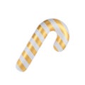 3d Christmas candy cane winter. Traditional xmas candy with golden and white stripes. Santa caramel cane with striped