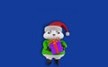 3D Christmas character holding a gift box, 3d render. Christmas Panda bear dressed in sweater