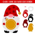 3D Christmas Gnome candy dome holder. Paper cut template. Vector illustration