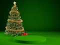 3d christmas green podium stage background with christmas tree, new year concept for product display Royalty Free Stock Photo