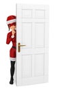 3D Woman christmas superhero hidden behind a door shutting