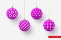 3d Christmas purple balls with geometric pattern.