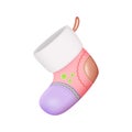 3d Christmas Santa Claus Stocking. Pink Xmas Sock