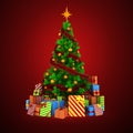 3d Christmas tree with colorful ornaments and presents Royalty Free Stock Photo