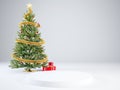 3d christmas white podium stage background with christmas tree, new year concept for product display Royalty Free Stock Photo