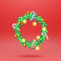 3D Christmas Wreath with Glass Balls Royalty Free Stock Photo