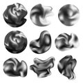 3D Chrome abstract liquid shapes collection.Different abstract metal objects set. Vector realistic rendering elements Royalty Free Stock Photo