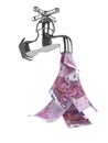 3d Chrome tap pours Euro notes down the drain