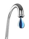 3d Chrome water tap with drop of water