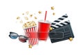 3D cinema entertainment. Online film theatre. Food and drink. Popcorn and cola. Media button. Multimedia search frame