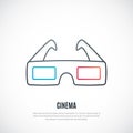 3D cinema glasses icon in simple line style.