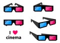 3D cinema glasses isolated on a colored background vector illustration.