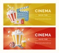 3d Cinema Movie Time Ads Banner Concept Poster Card Set. Vector Royalty Free Stock Photo