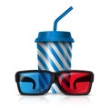 3d cinima glasses and cola cup, vector