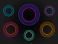 3d circle neon set. Big data visualization. Abstract gradient ring. Futuristic round shapes collection. Cyber design