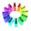 3d Circular array of colored shopping bags