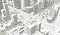 3d city buildings background street In light gray tones. Road Intersection. High detail city projection view. Cars end buildings