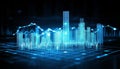 3D Cityscape with Glowing Charts and Graphs Visualizing Urban Data and Financial Growth