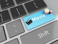 3d Clapper board with popcorn on computer keyboard. Royalty Free Stock Photo