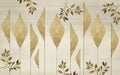 3d classic abstract wallpaper. golden tree leaves and shapes on light golden background. living room wall decoration