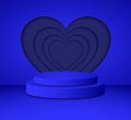 3d Classic blue cylinder podium minimal studio heart wall background. Abstract 3d geometric