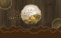 3d classic mural wallpaper. golden birds and mountains on brown and black colors background Royalty Free Stock Photo