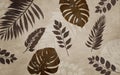 3d classic mural wallpaper. light brown branches tree leaves on drawing beige background for bedroom decor