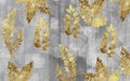 3d classic mural wallpaper with light gray background. golden tree leaves and pattern shapes