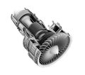 3D clay cutaway render of turbofan jet engine isolated on white background