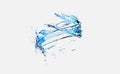 3d clear blue water scattered around, water splash transparent, isolated on white background. 3d render illustration Royalty Free Stock Photo