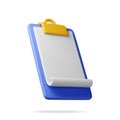 3d clipboard with empty paper sheet isolated