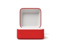 3d close-up rendering of open empty red ring box on white background.