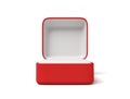 3d close-up rendering of open empty red ring box on white background. Royalty Free Stock Photo