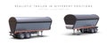 3D closed black semitrailer in different positions. Parked trailer for grain transportation