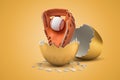 3d closeup rendering of baseball glove and ball that just hatched out from golden egg. Royalty Free Stock Photo