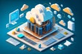 3D Cloud Computing Creative Illustration. Cloud Services, Cloud Solutions, Cyber security, Ai Mind, Network Management, Modern Royalty Free Stock Photo