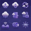 3D Cloud Computing, Data Security, and Modern Network Technology Icon Set Royalty Free Stock Photo
