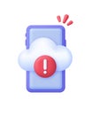 3D Cloud computing error icon on Phone. Concept of broken communication with database. Data issue, disconnection. Royalty Free Stock Photo