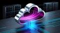 3D cloud computing icon floats in dark, futuristic tech environment Royalty Free Stock Photo