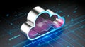3D cloud computing icon floats in dark, futuristic tech environment Royalty Free Stock Photo
